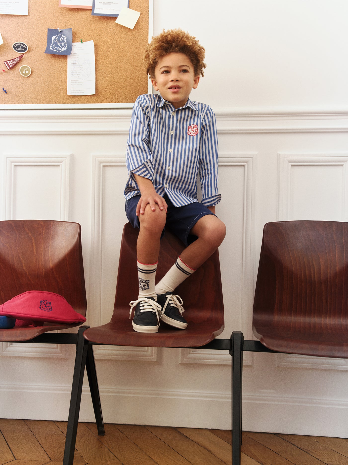 Look Garçon Bonpoint x Maison Kitsuné - Chemise rayée avec détail brodé