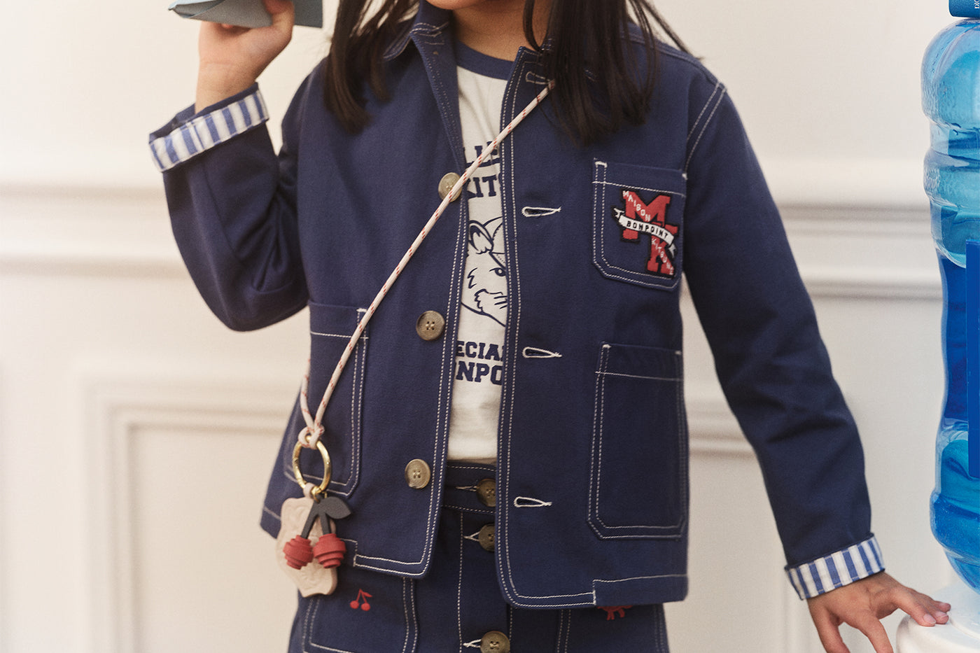 Look Fille Bonpoint x Maison Kitsuné - Ensemble denim brodé au dos