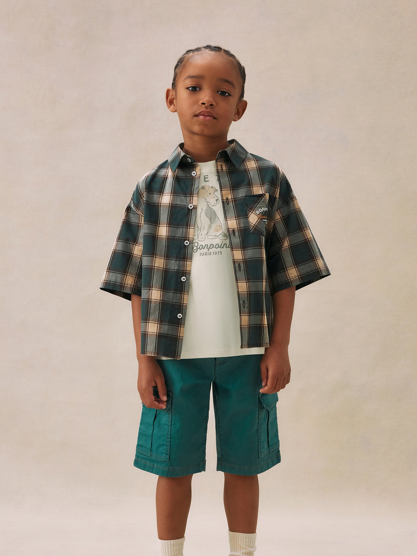 Look de niño verano 2025 Camisa de cuadros