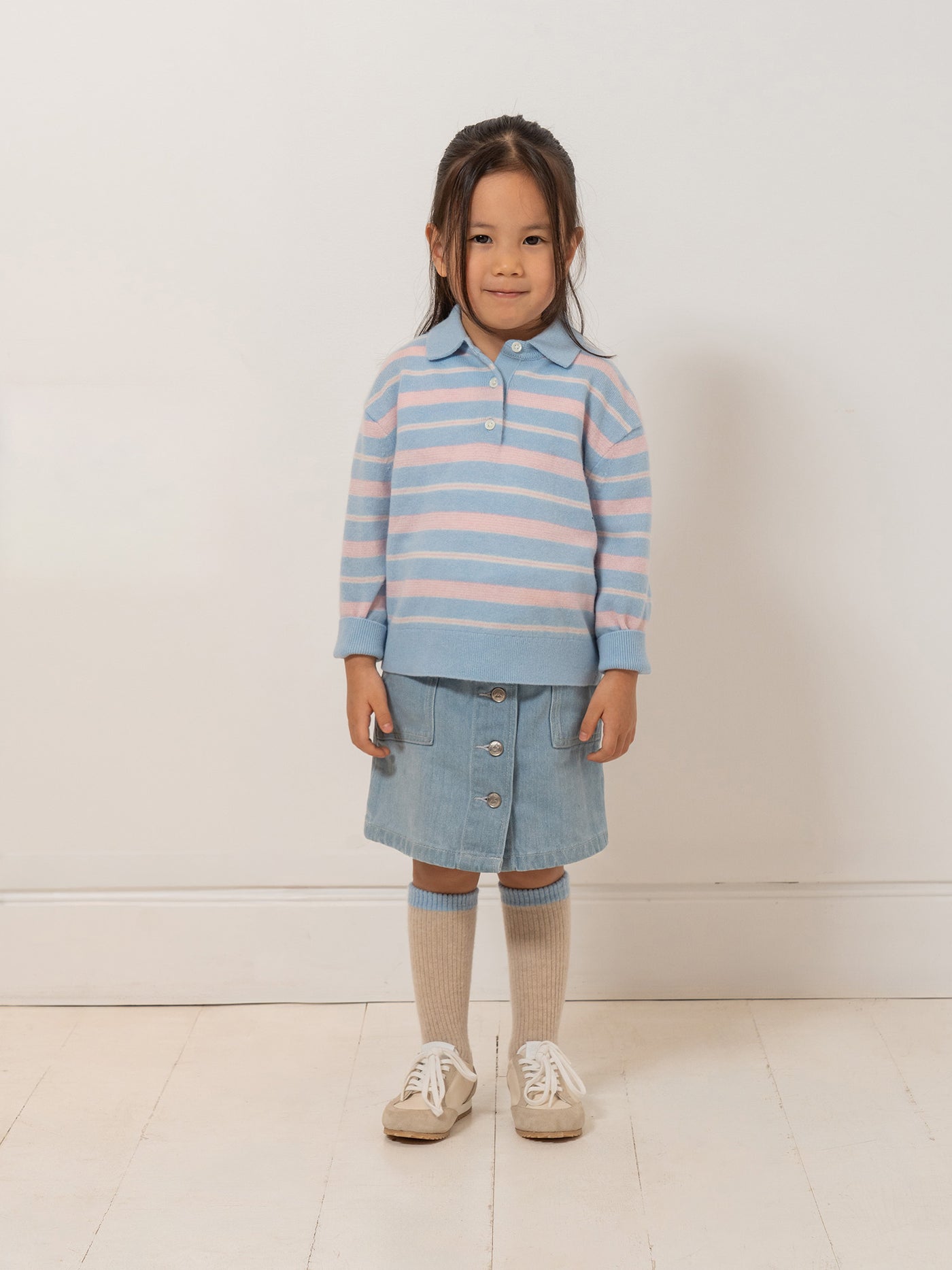 Look Fille Bonpoint x Guest in Residence - Pull rayé en cachemire