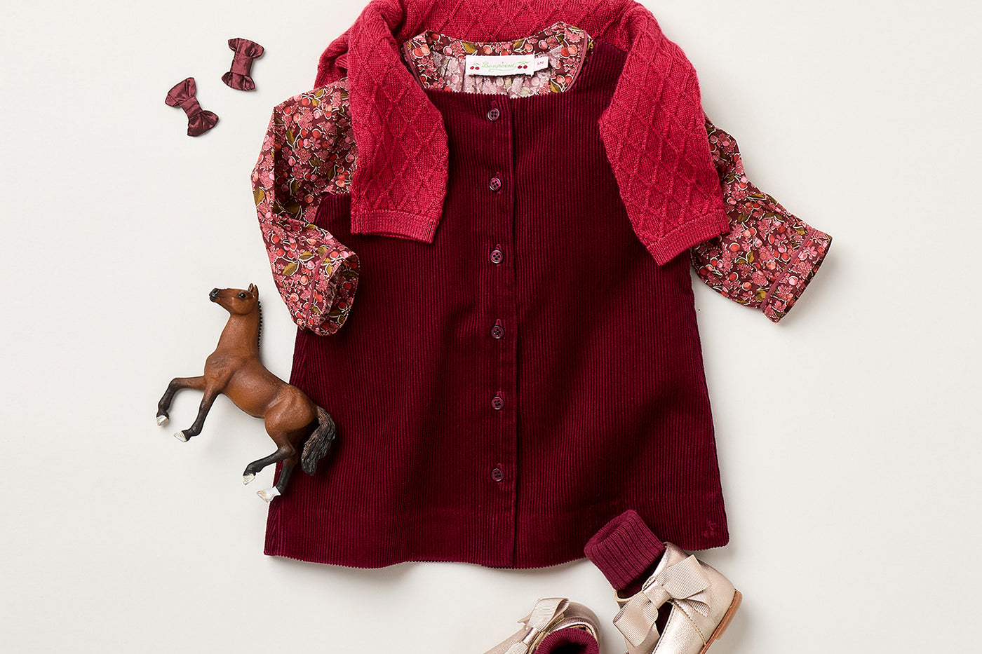 Winter 2025 Baby girl's look - Jacquine ribbed velvet dress