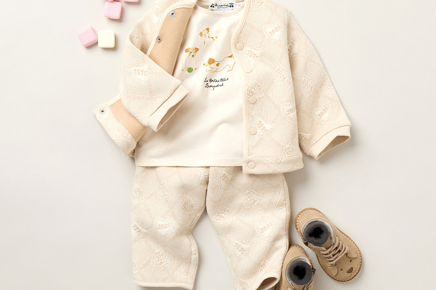 Winter 2025 Baby boy's look - Molleton sweatshirt and jogging set