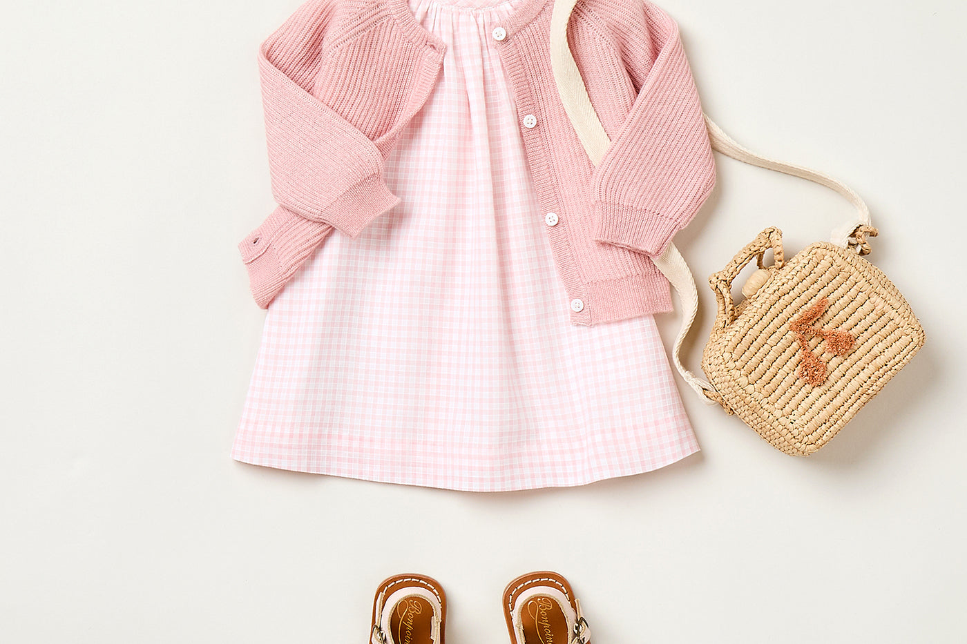 Verano 2025 Look de bebé niña - Vestido de manga corta y maleta