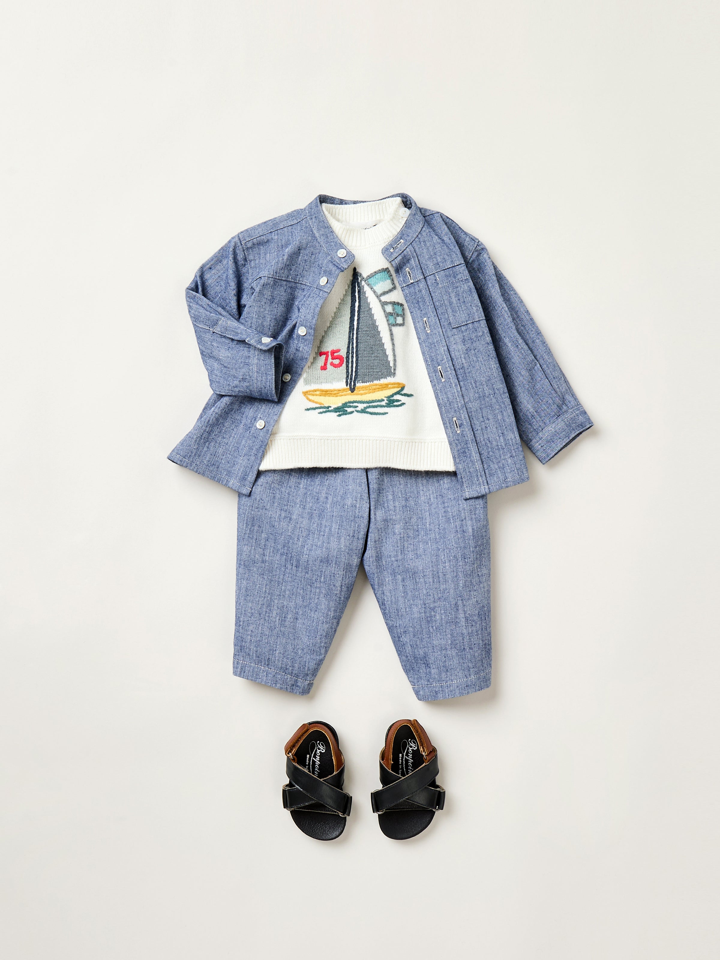 Verano 2025 Look de bebé niño - Conjunto azul de chambray