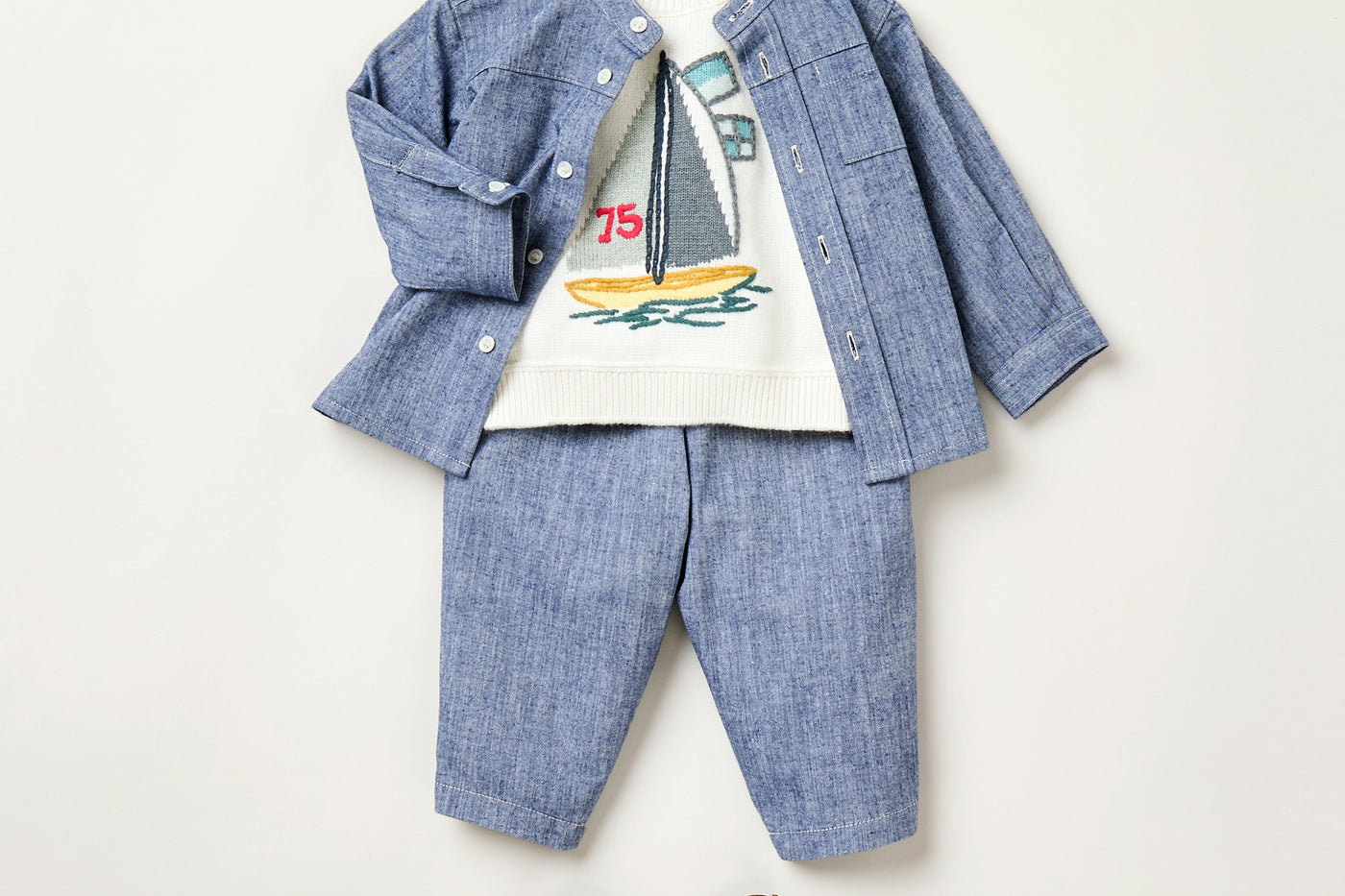 Verano 2025 Look de bebé niño - Conjunto azul de chambray