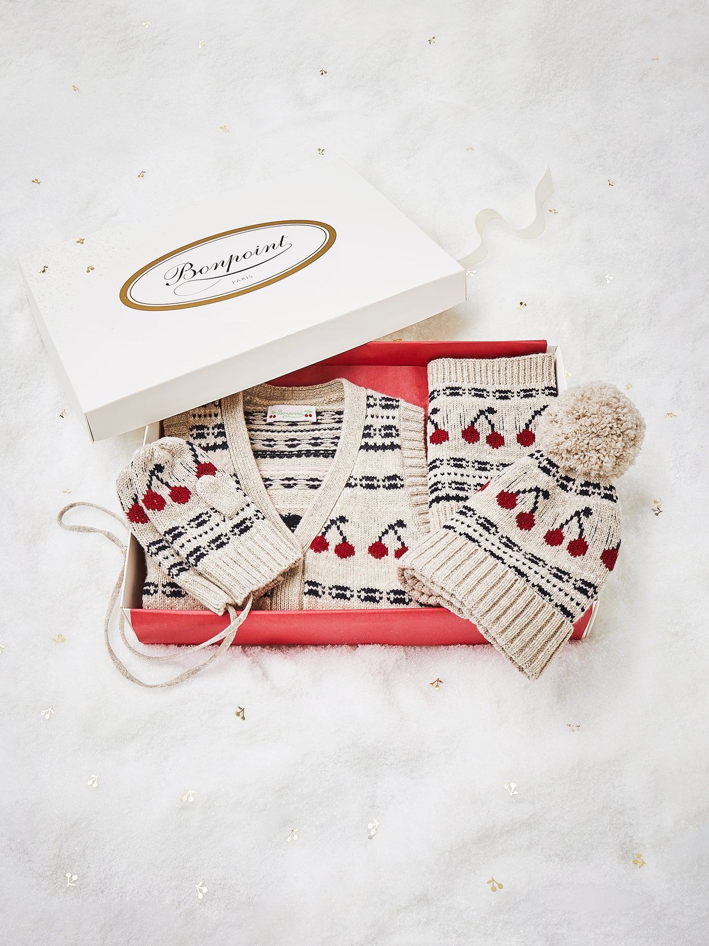 Caja regalo de Navidad con chaqueta de jacquard y accesorios de niña