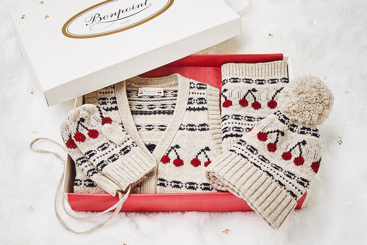 Caja regalo de Navidad con chaqueta de jacquard y accesorios de niña
