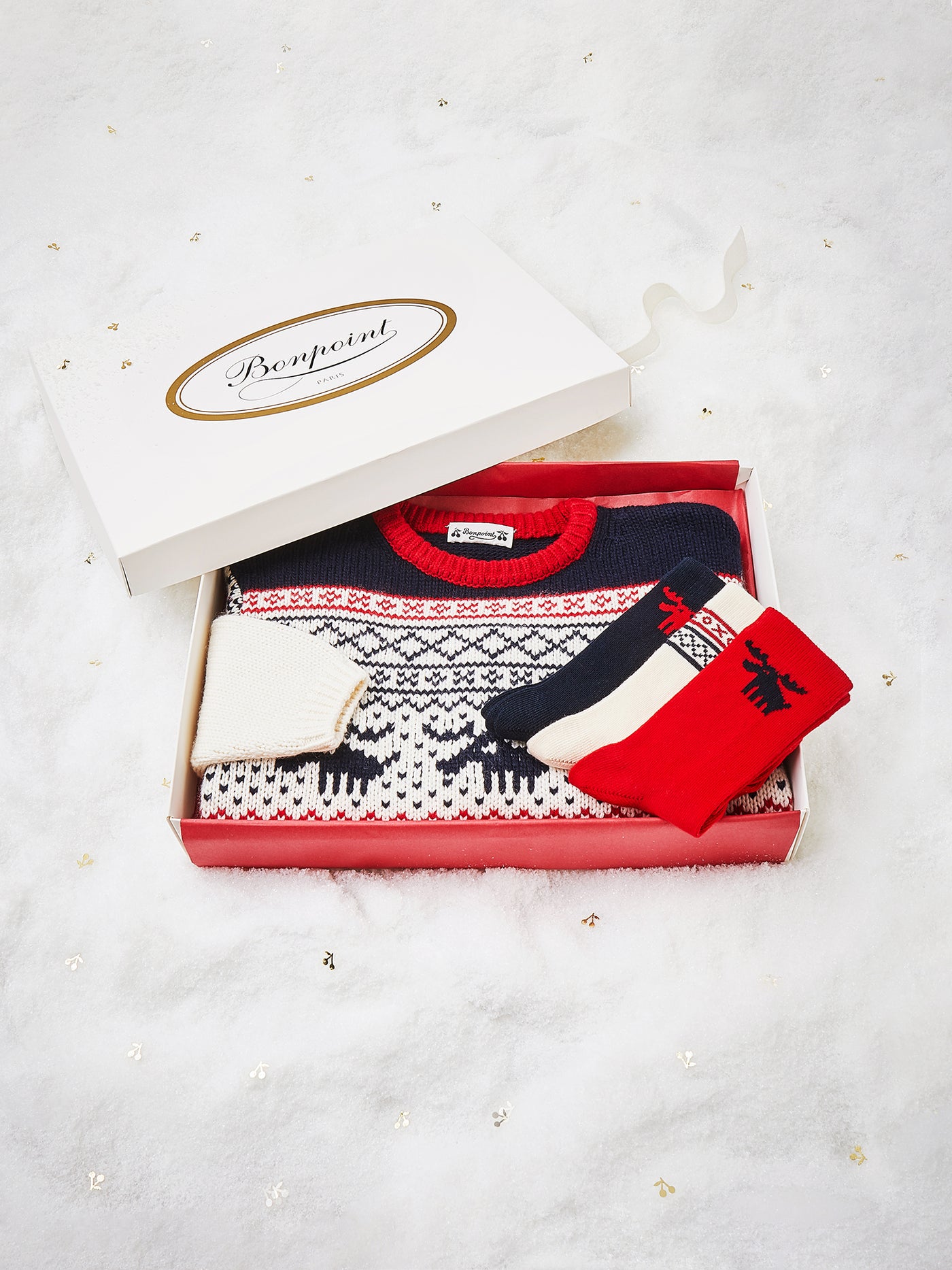 Caja regalo de Navidad con jersey de jacquard para niño