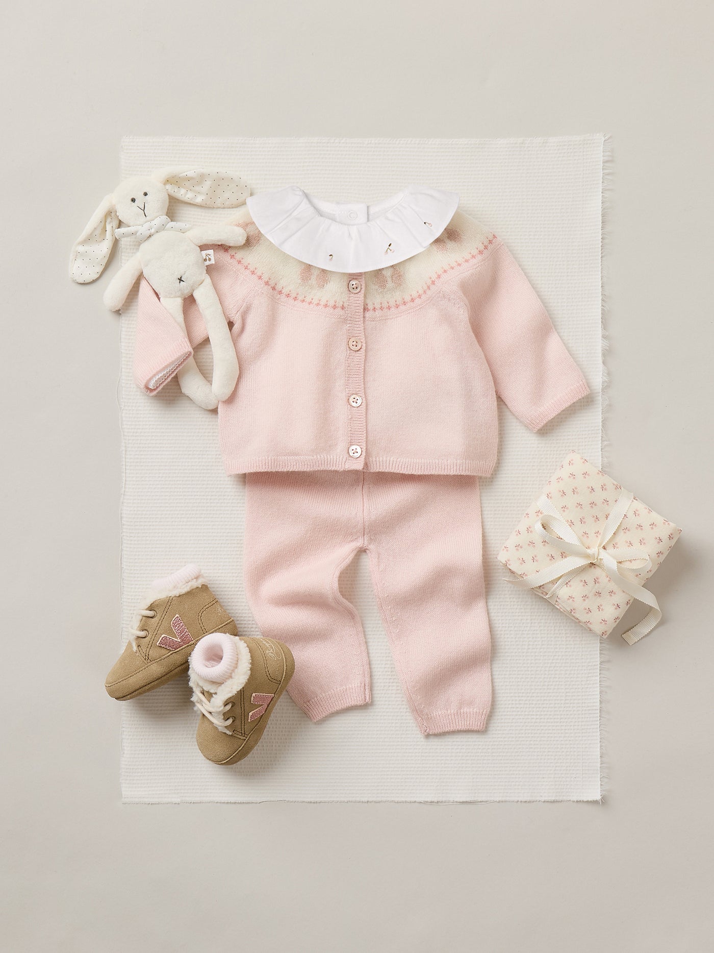 Invierno 2025 Look de recién nacido - Conjunto de lana y cachemir rosa