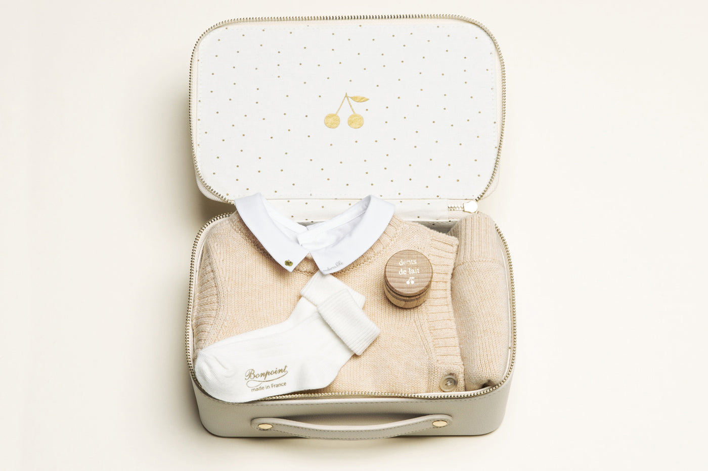 Kleiner Unisex-Geburtskoffer-Strampler Braun