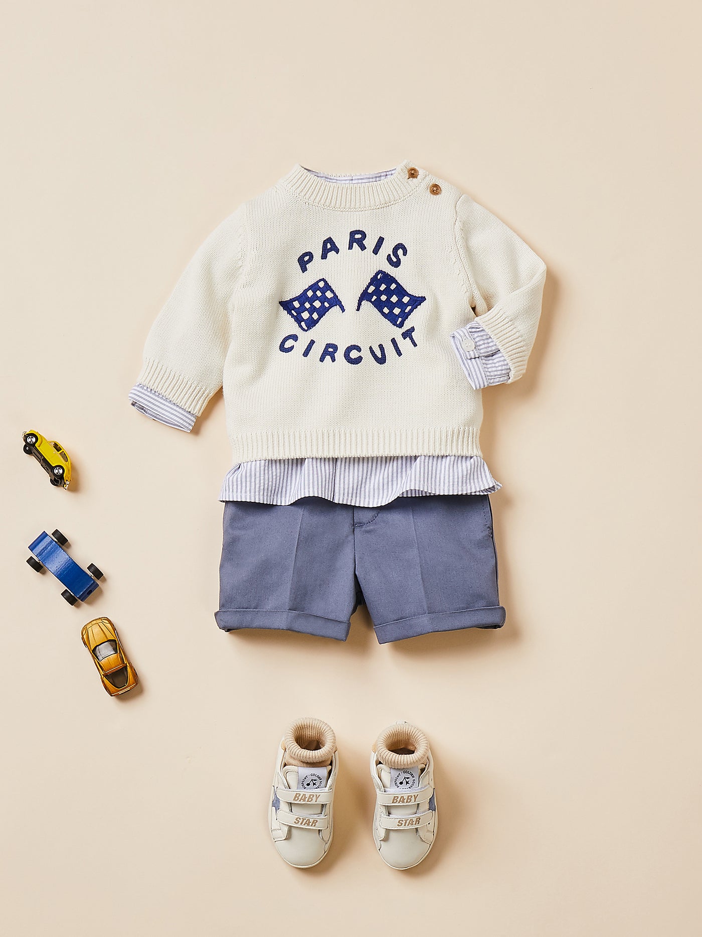 Verano 2024 look con jersey de algodón y cachemir de bebé niño