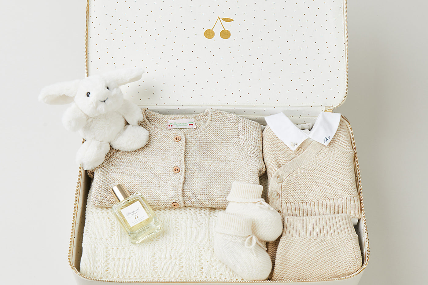 Verano 2024 maleta con cárdigan beige unisex de recién nacido