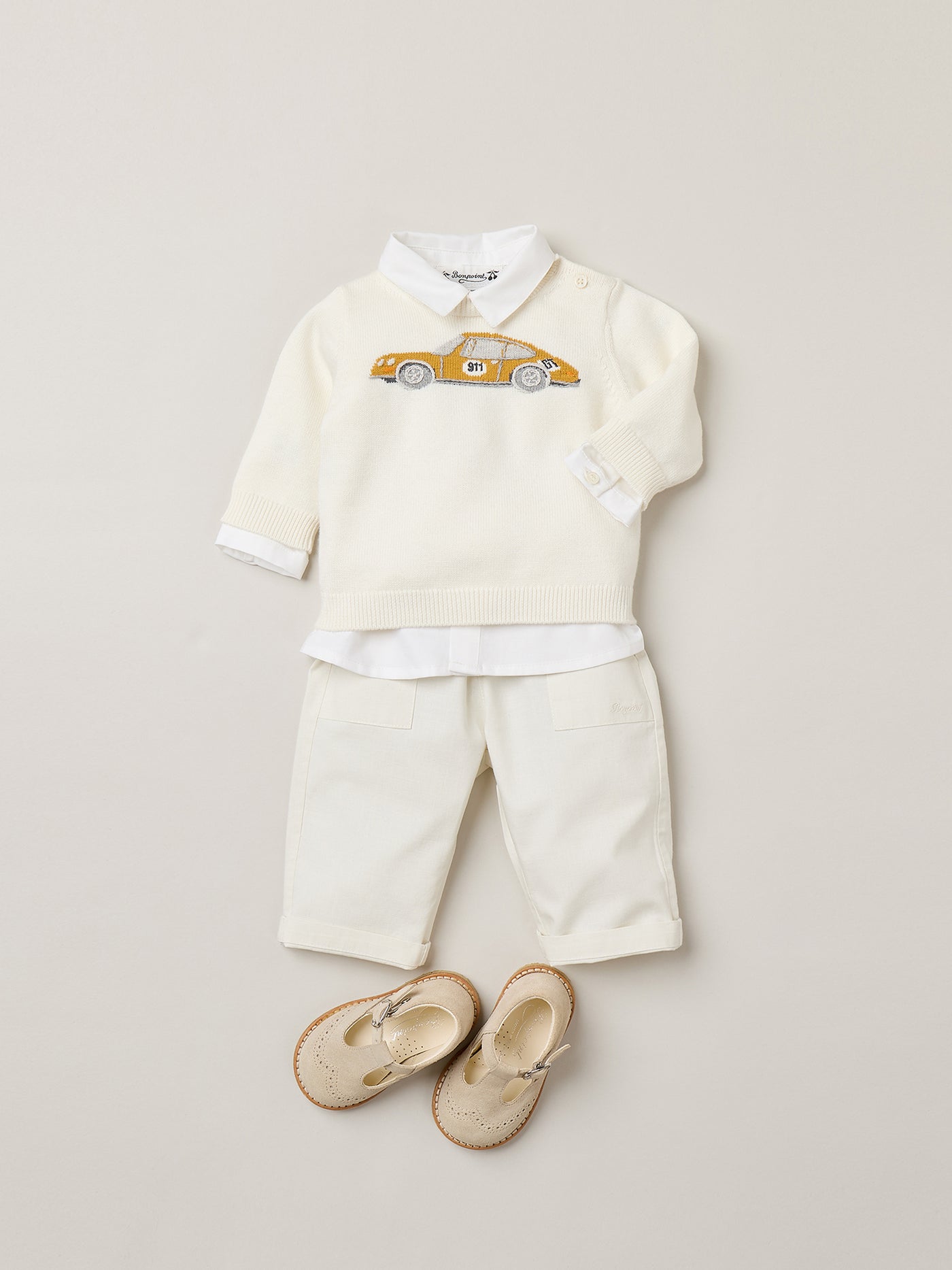 Baby Boy's look Bonpoint x Porsche - Embroidered car sweater in organic cotton