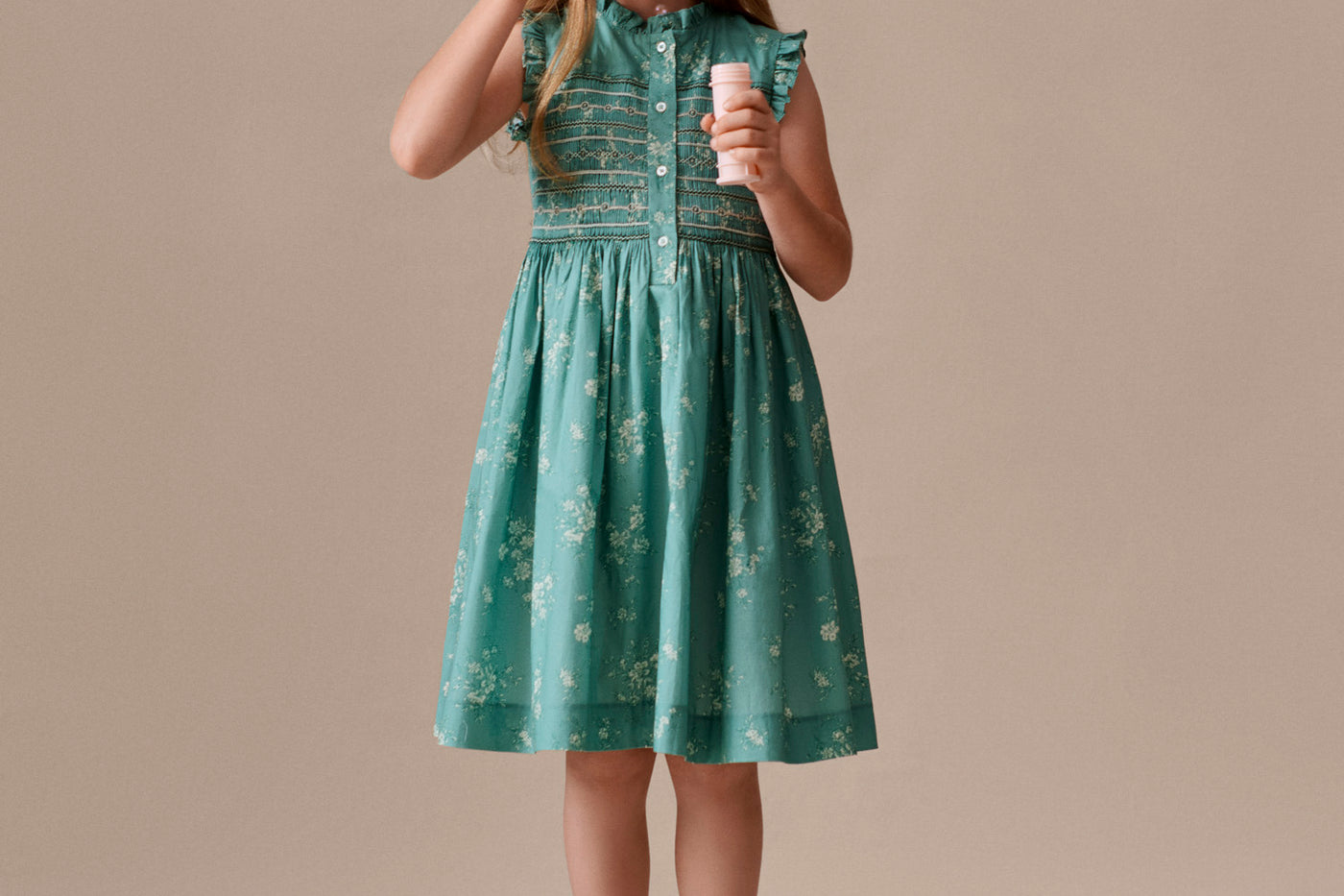 Girl Summer 2026 Ceremony Look - Hand embroidered smocked dress in Liberty fabric