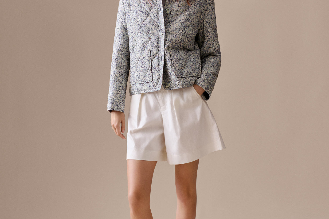 Look Femme Eté 2026 - Veste matelassée en tissu Liberty