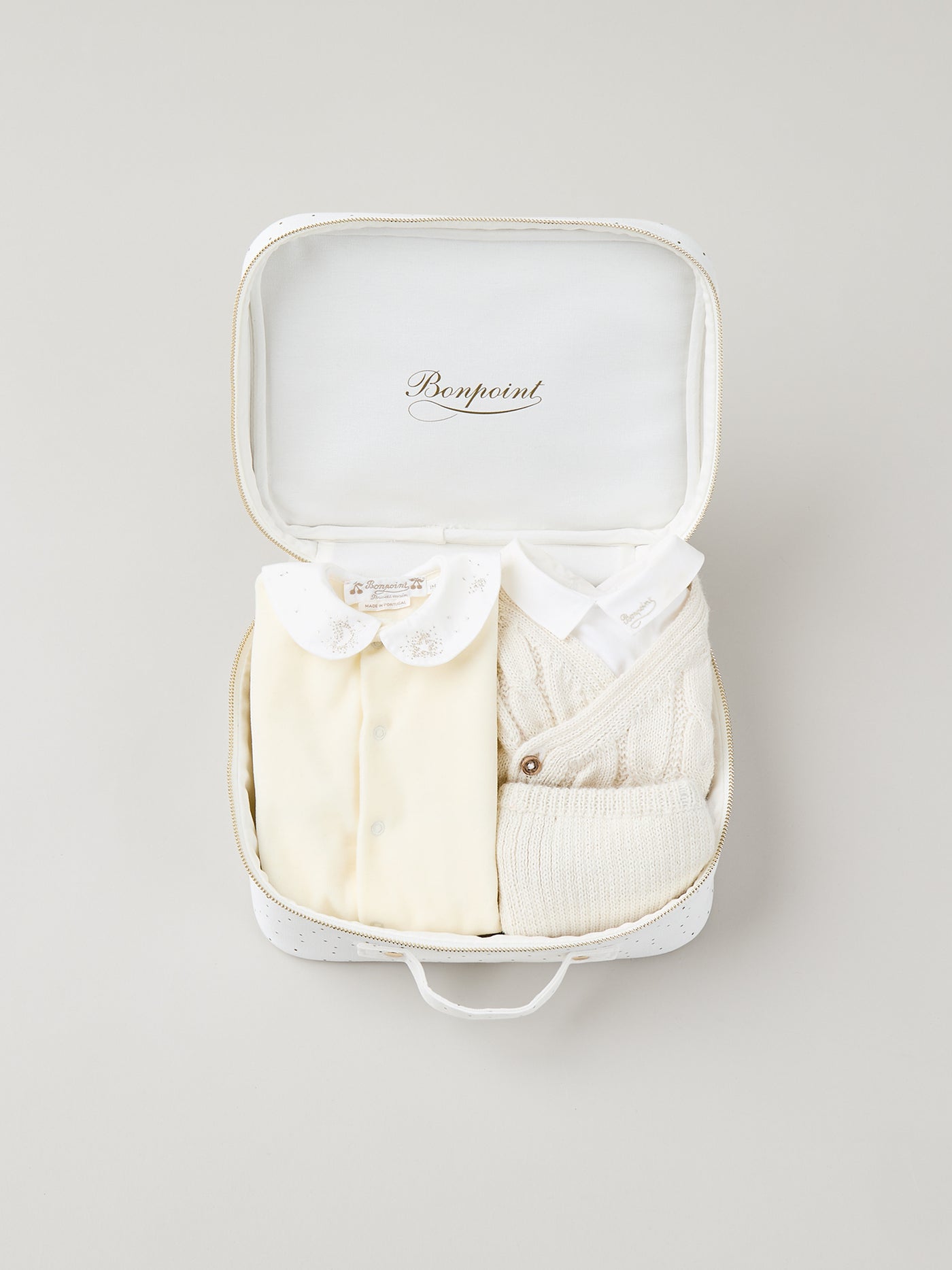 Valigia media nascita unisex – Alpaca e velluto bianco