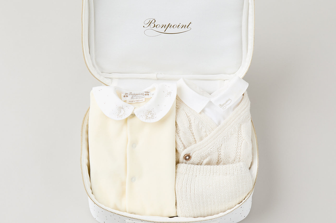 Moyenne valise naissance mixte - Alpaga et velours blanc