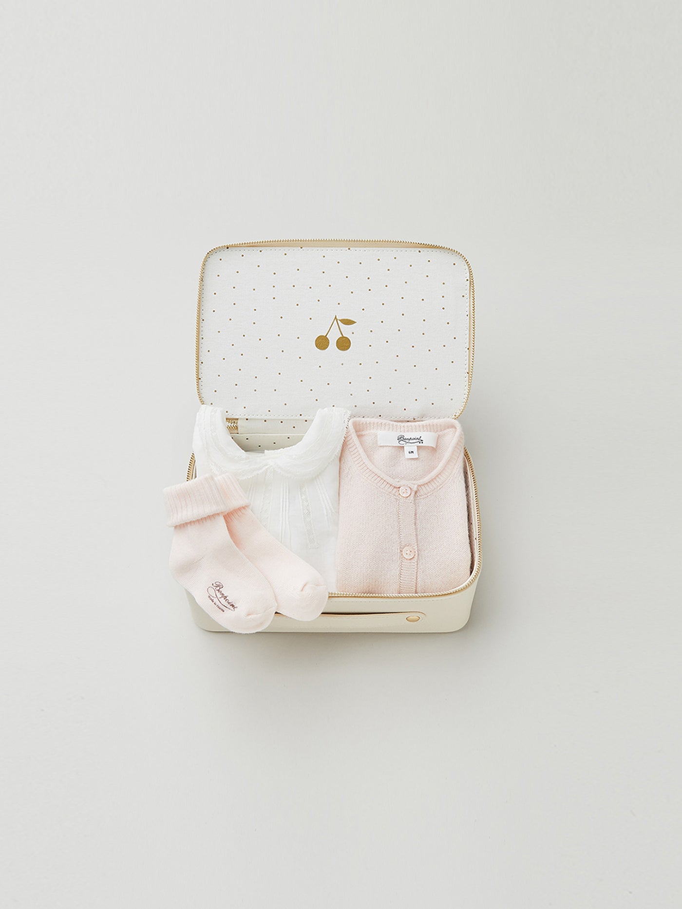 Valise Naissance Fille Cardigan cachemire rose