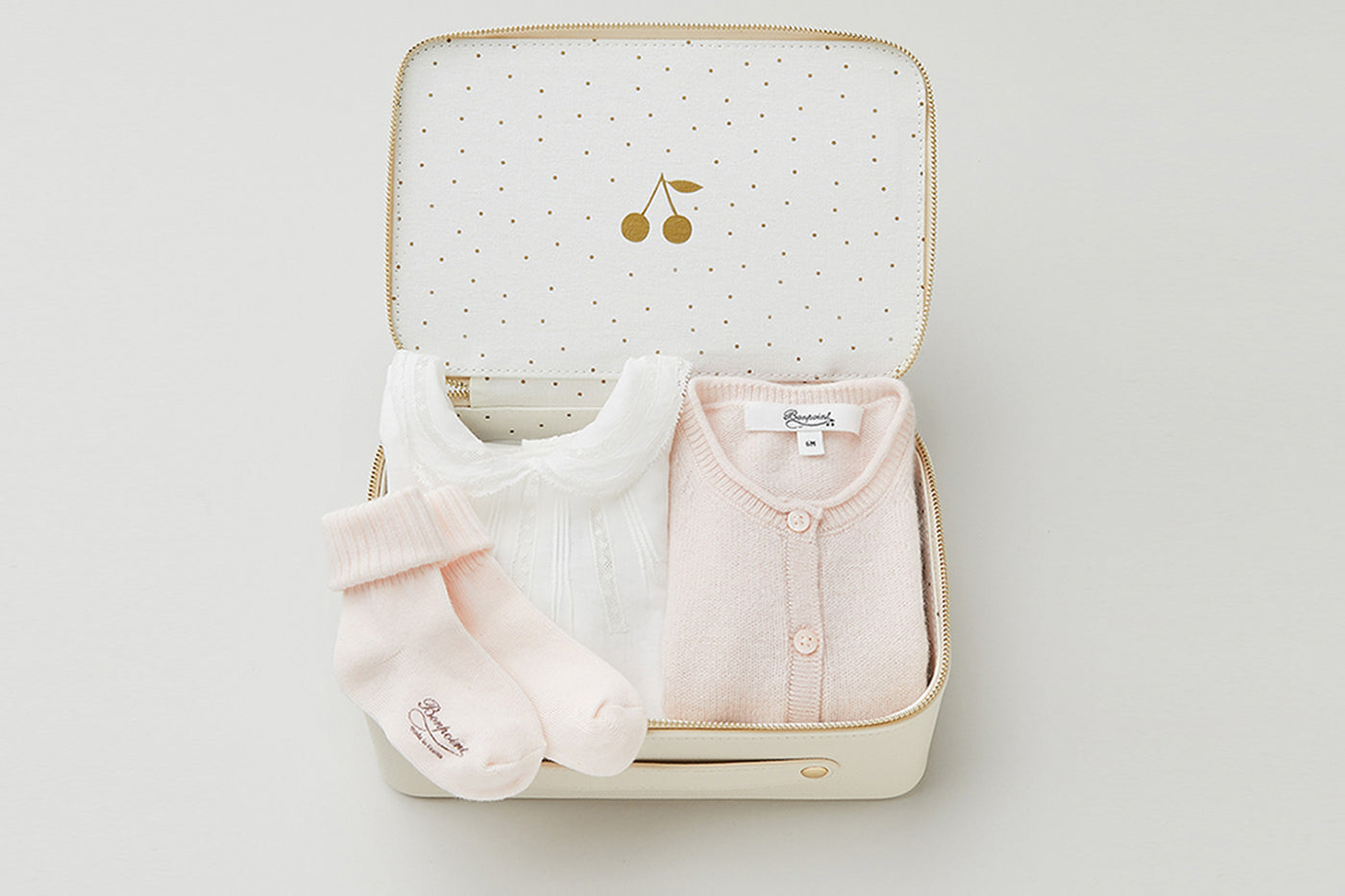 Valise Naissance Fille Cardigan cachemire rose
