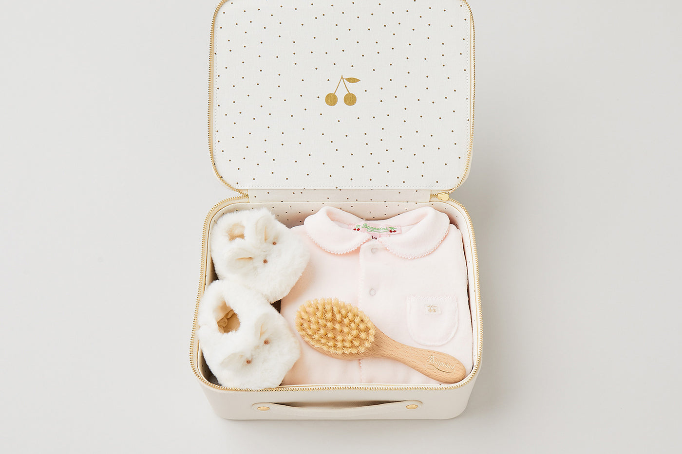 Valise Naissance Fille Pyjama velours rose