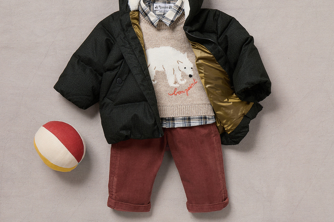 Look de bebé niño invierno 2024 - Jersey de lana con estampado de osos