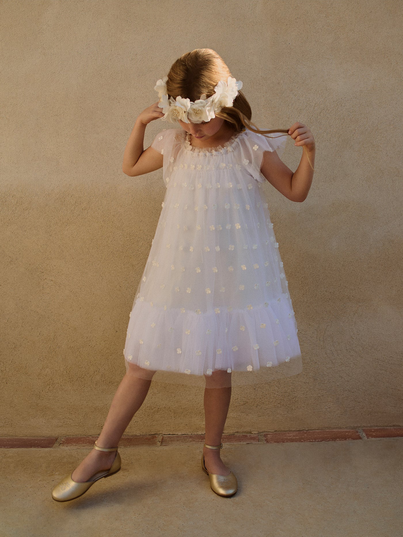 Look cérémonie Fille Eté 2026 - Robe en tulle brodé