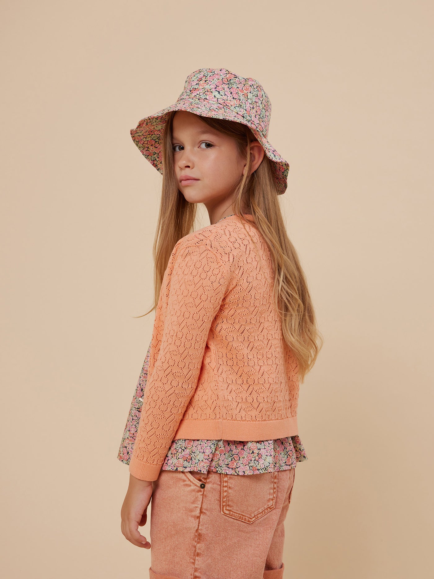 Cruise 2024 girl's look openwork cotton cardigan