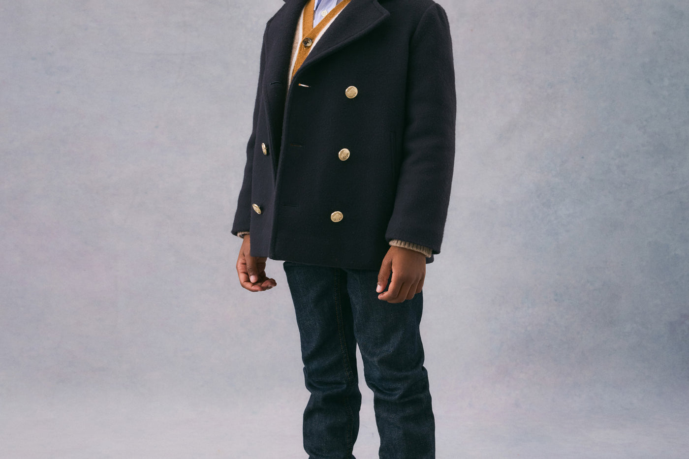 Winter 2024 boy's look navy blue peacoat