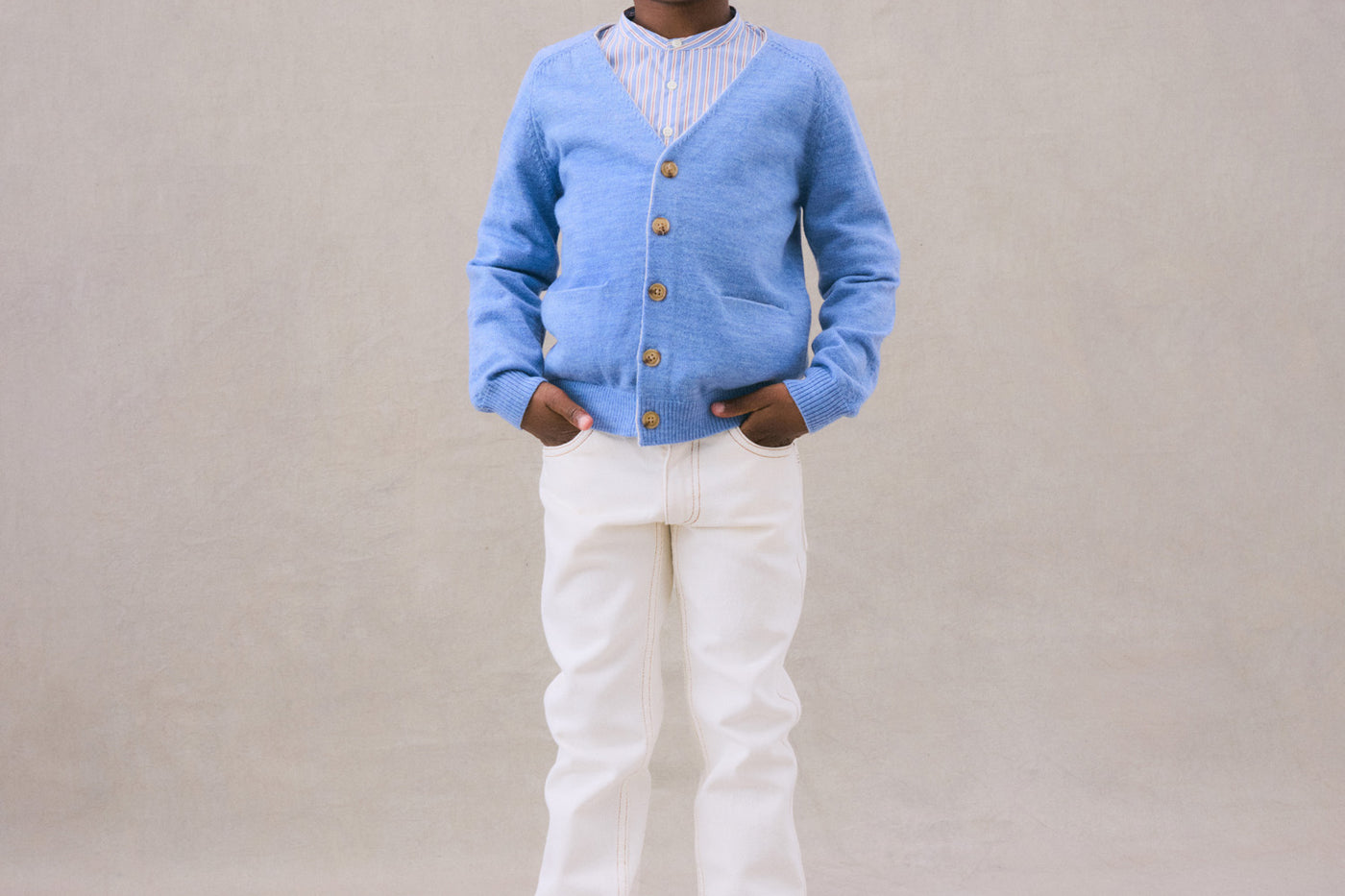 Winter 2024 boy's look light blue cardigan