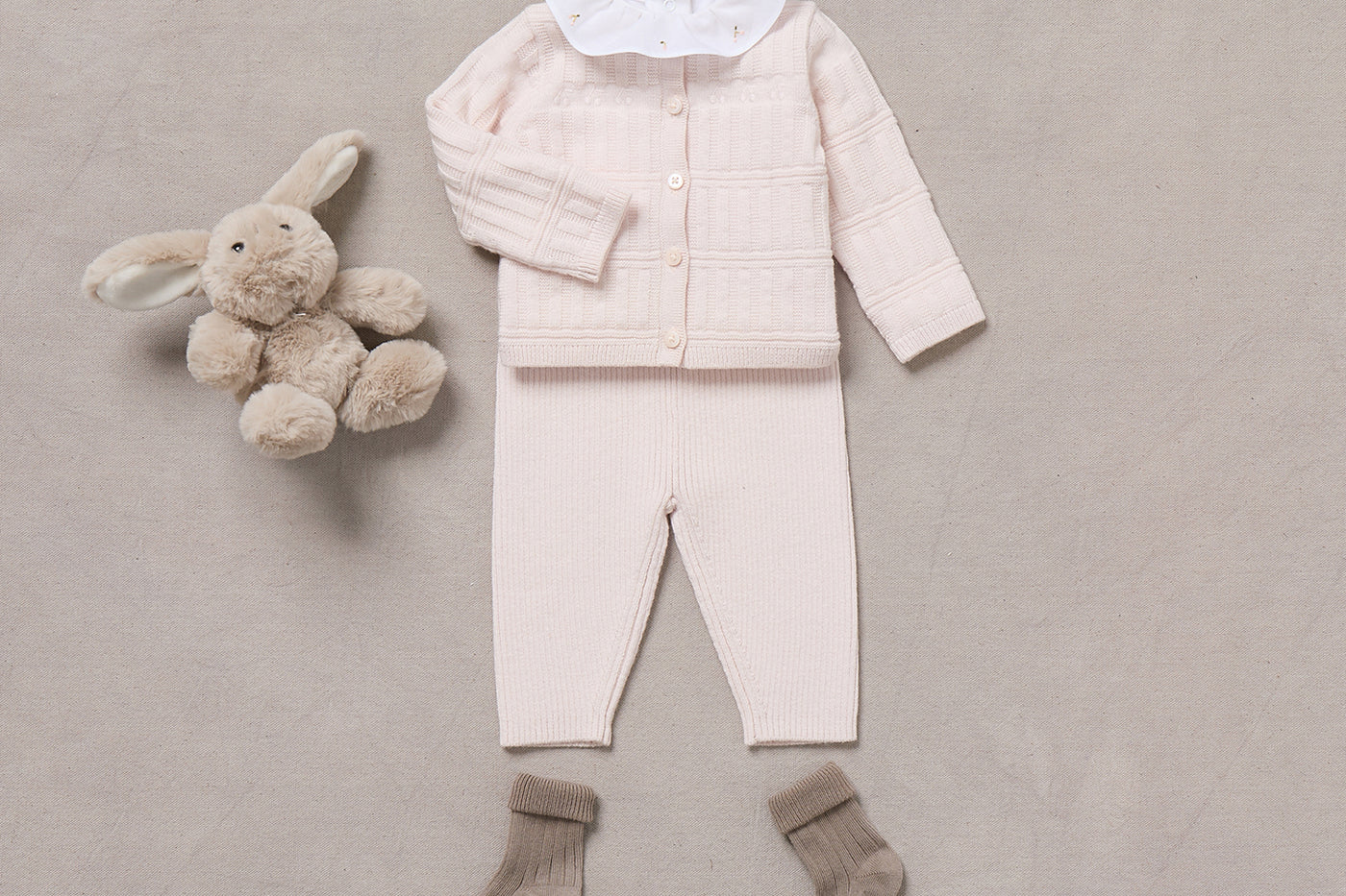 Winter 2024 Newborn's look - Pink wool and cotton-blend set
