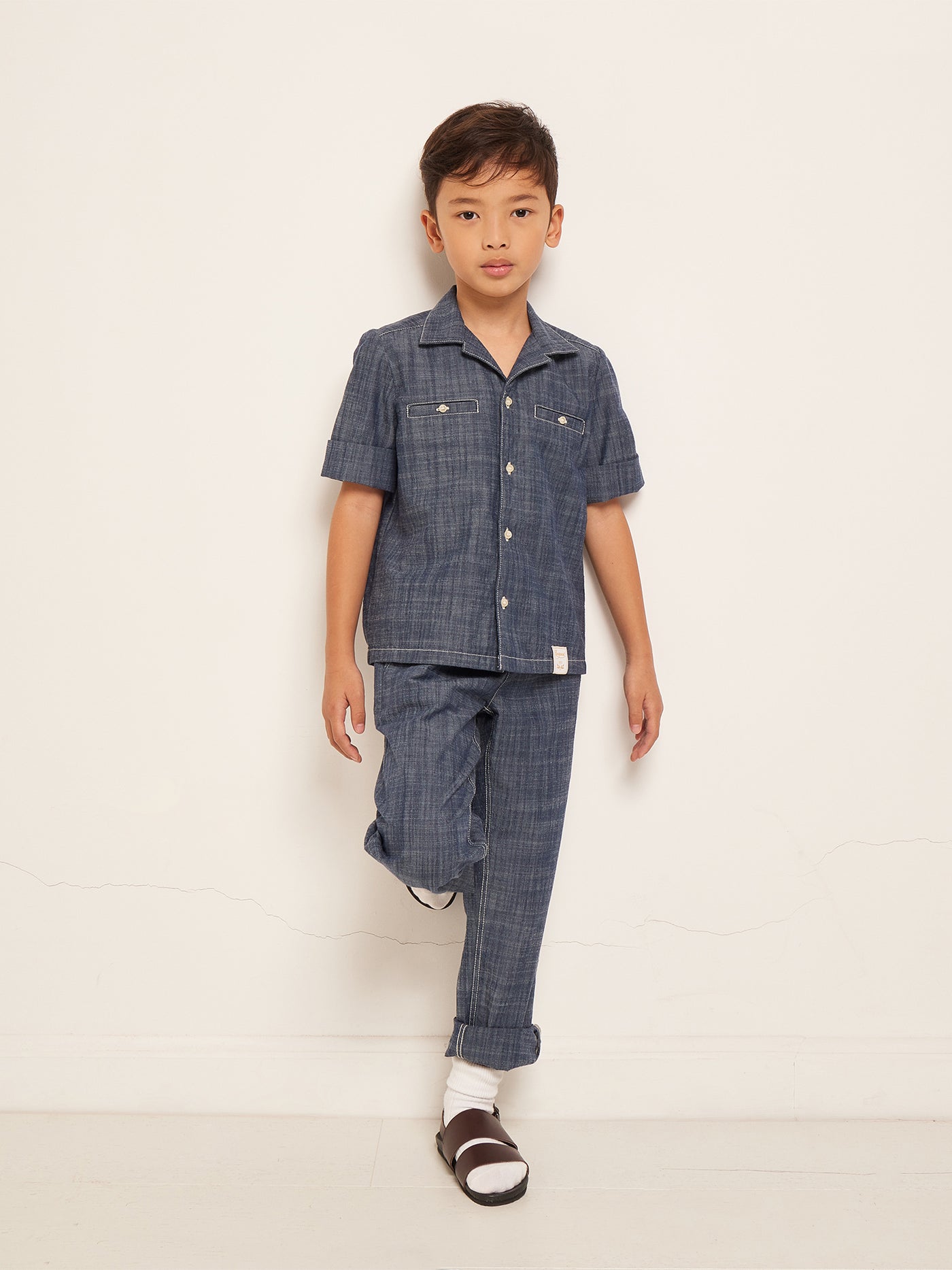 SUMMER 2023 BOY'S LOOK DARK BLUE SHIRT