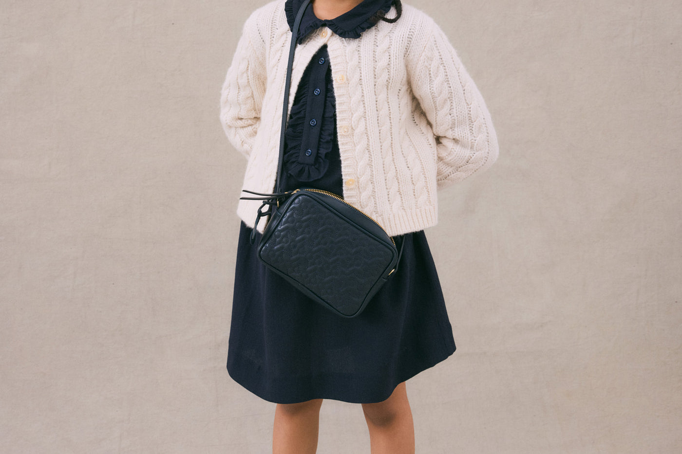 Winter 2024 girl's look navy blue collared dress