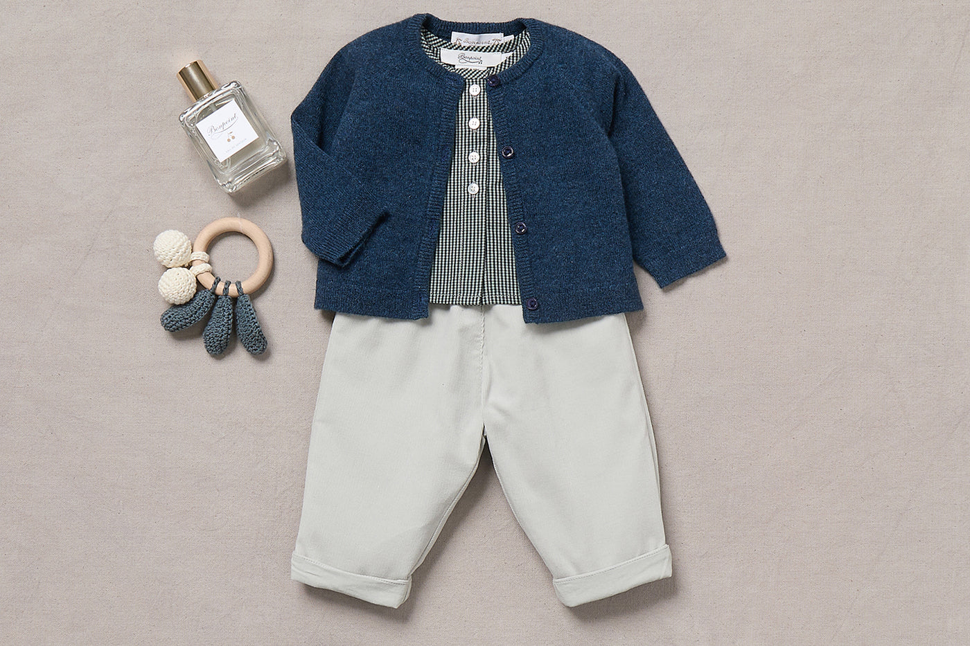 Winter 2024 Newborn's look - Dark blue cashmere trio