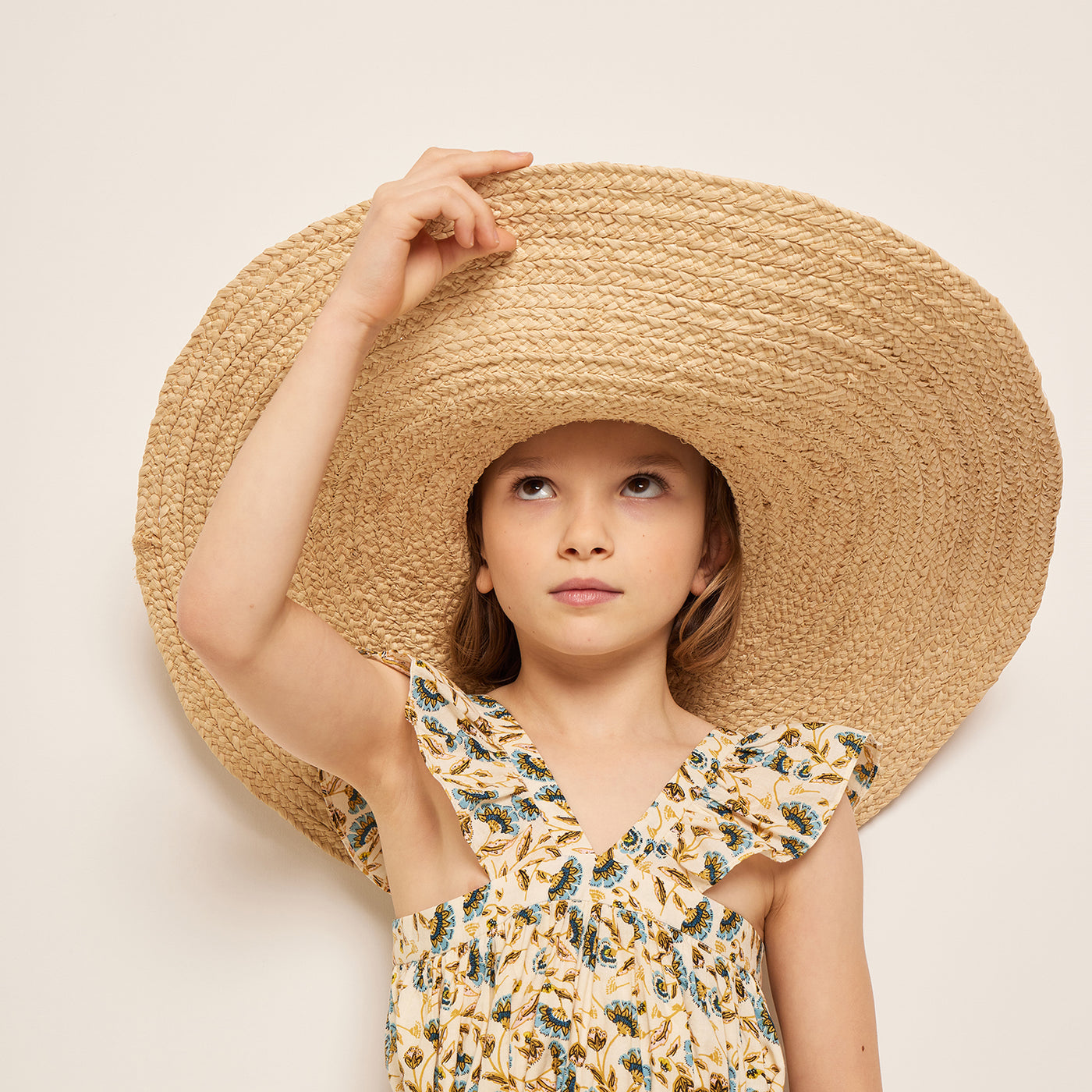 Bonpoint cruise collection raphia hat for girl and printed dress