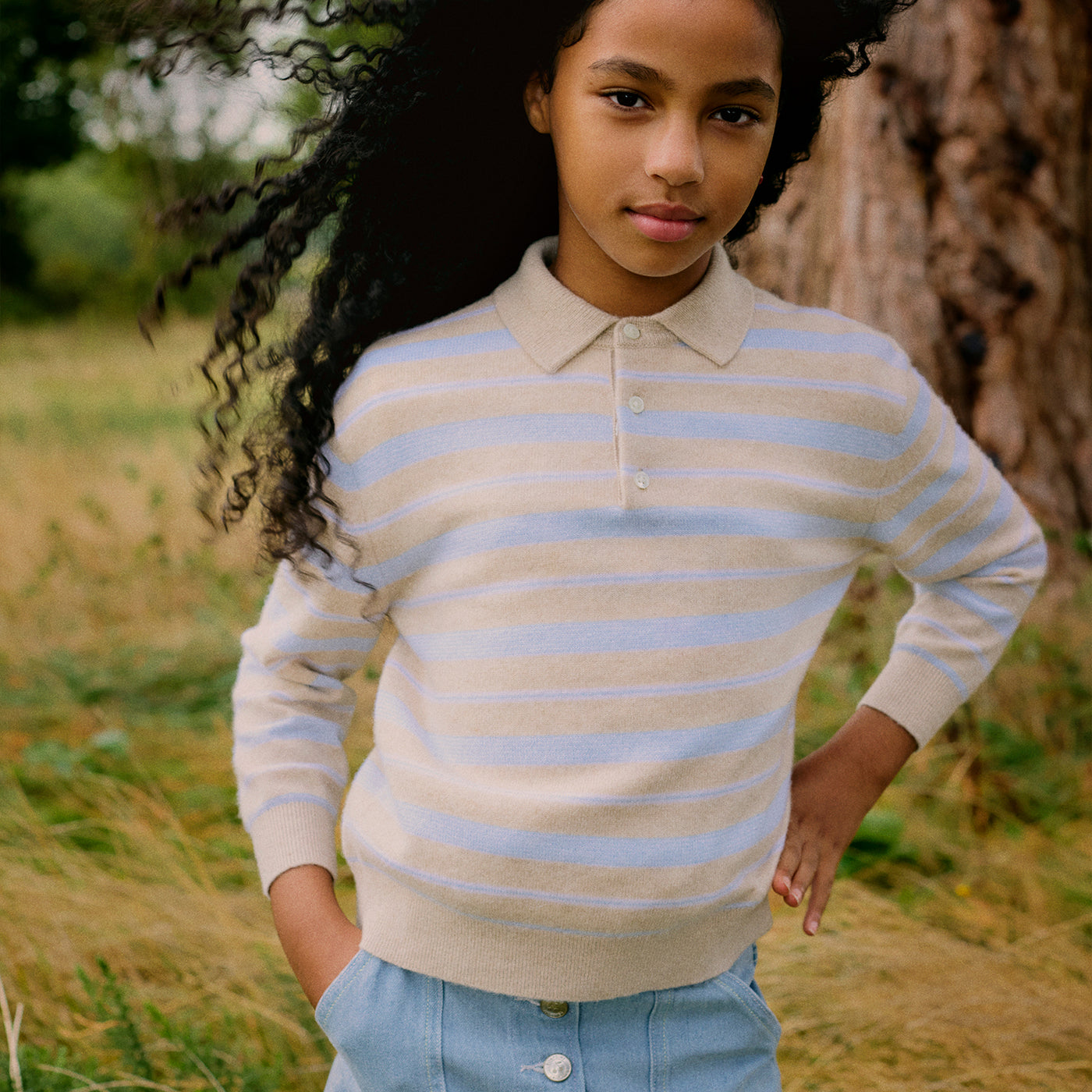 Bonpoint x Guest in Residence Pull mixte Louie col polo en cachemire sable