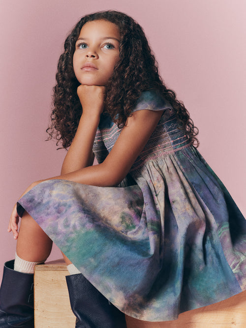 Bonpoint x MoMA robe Duchesse smockée et brodée main en coton biologique