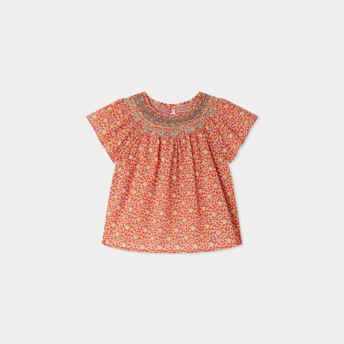 Blouse smockée et brodée en tissu Liberty Nella