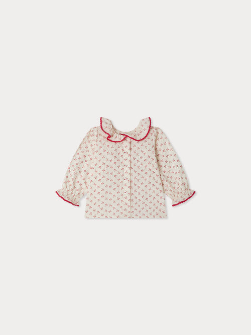 Jojoba cherry print popelín blusa