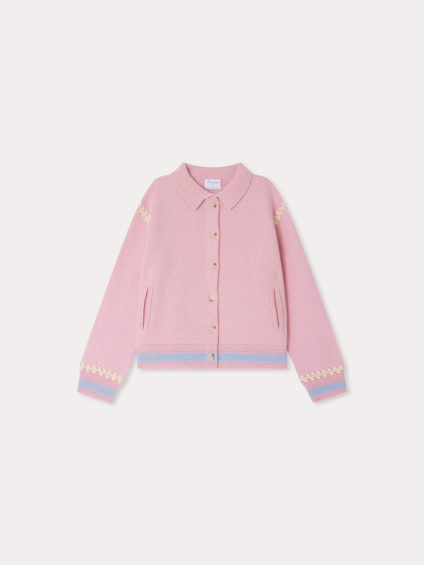 Bonpoint x Guest in Residence Liberté cardigan with contrasting embroidery in pink cashmere