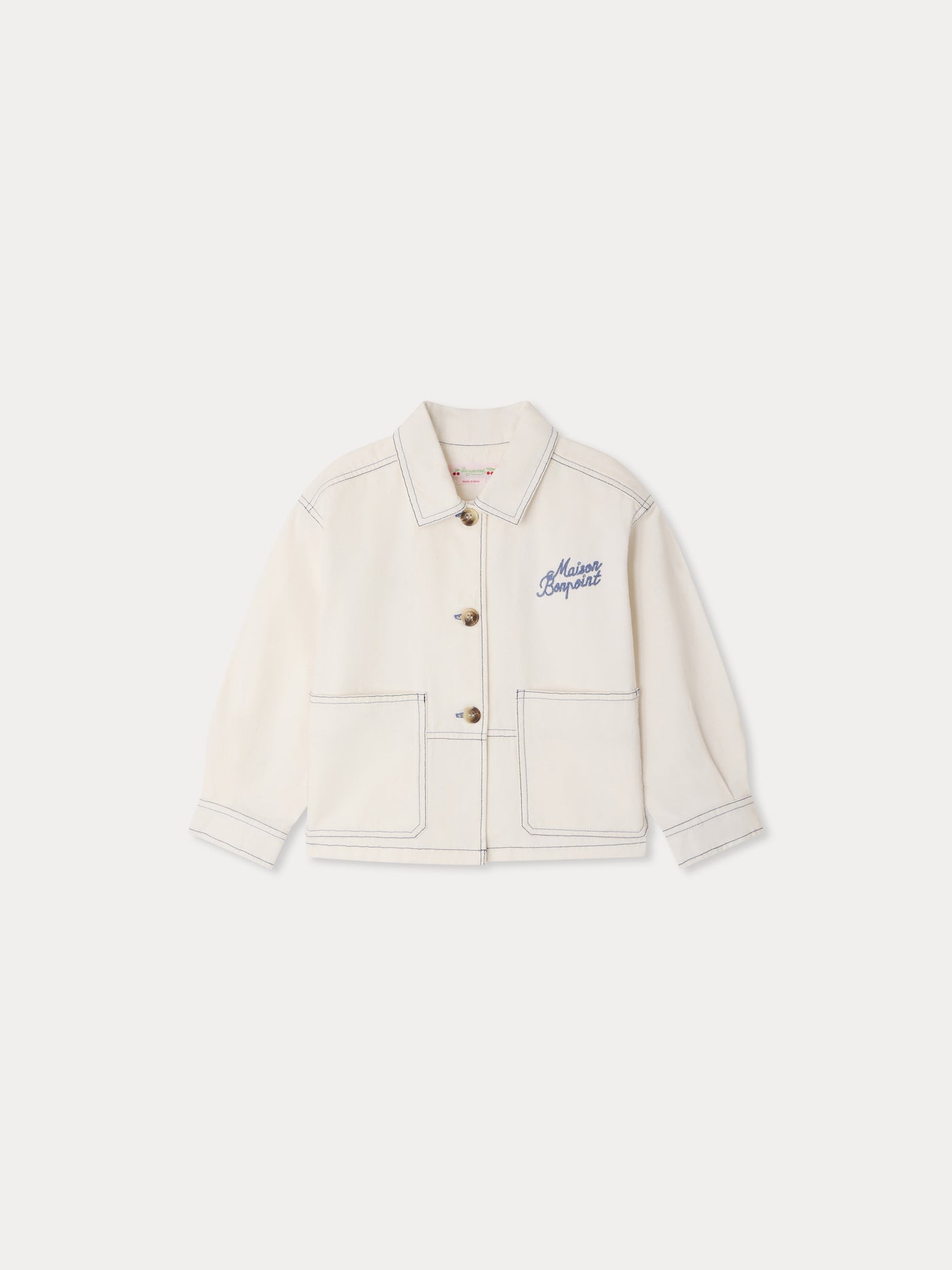 Veste en denim Larity avec surpiqûres contrastées en coton biologique