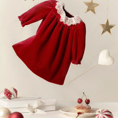 Jaylisa organic cotton velvet lace collar dress