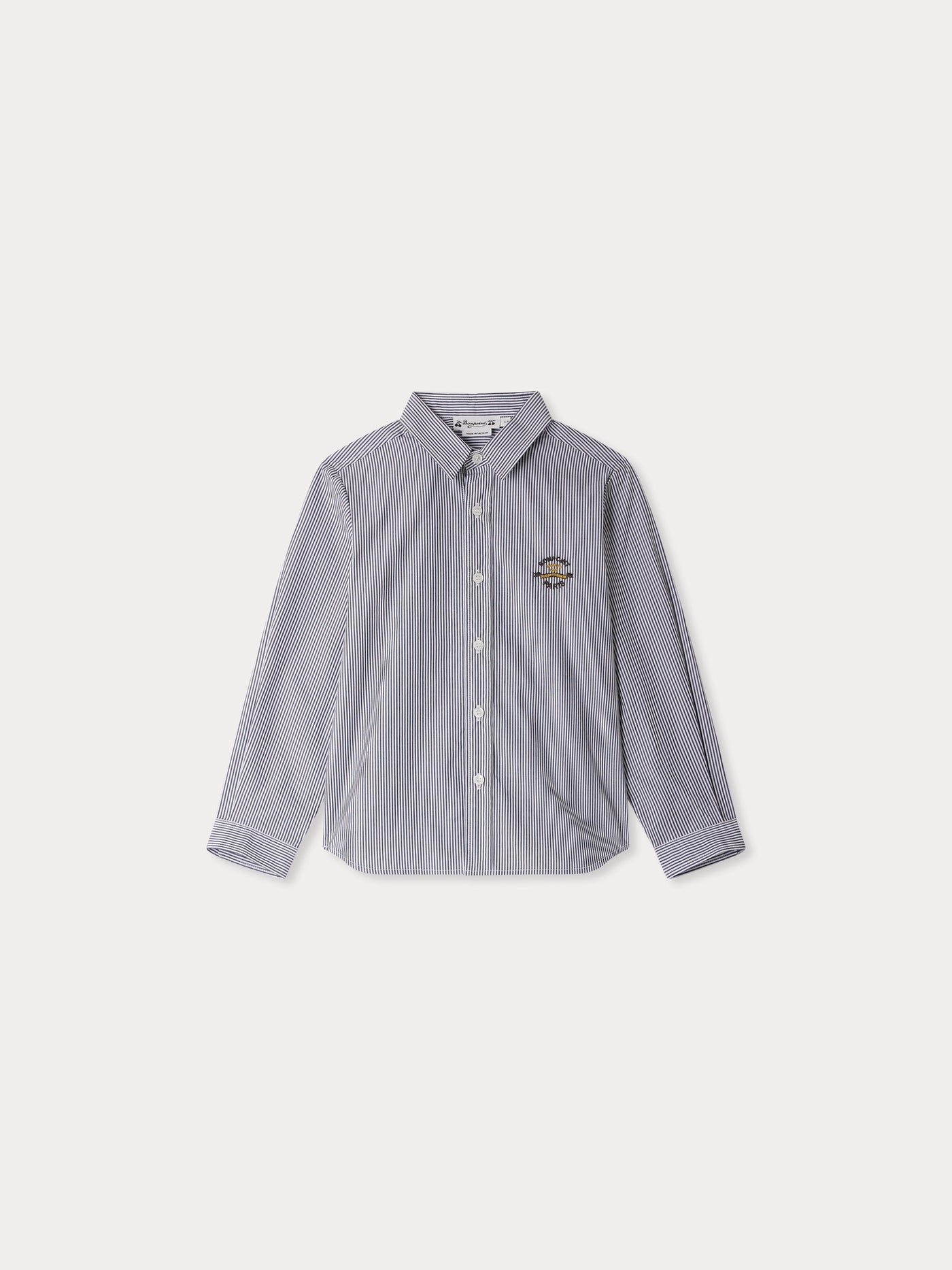 Striped Tangui shirt with pointed collar and chest embroidery