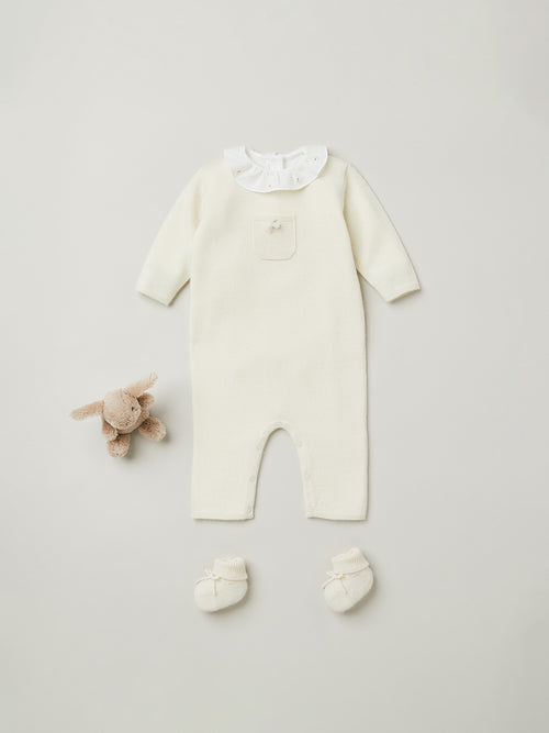 Tutina in cashmere per neonato bianco latte