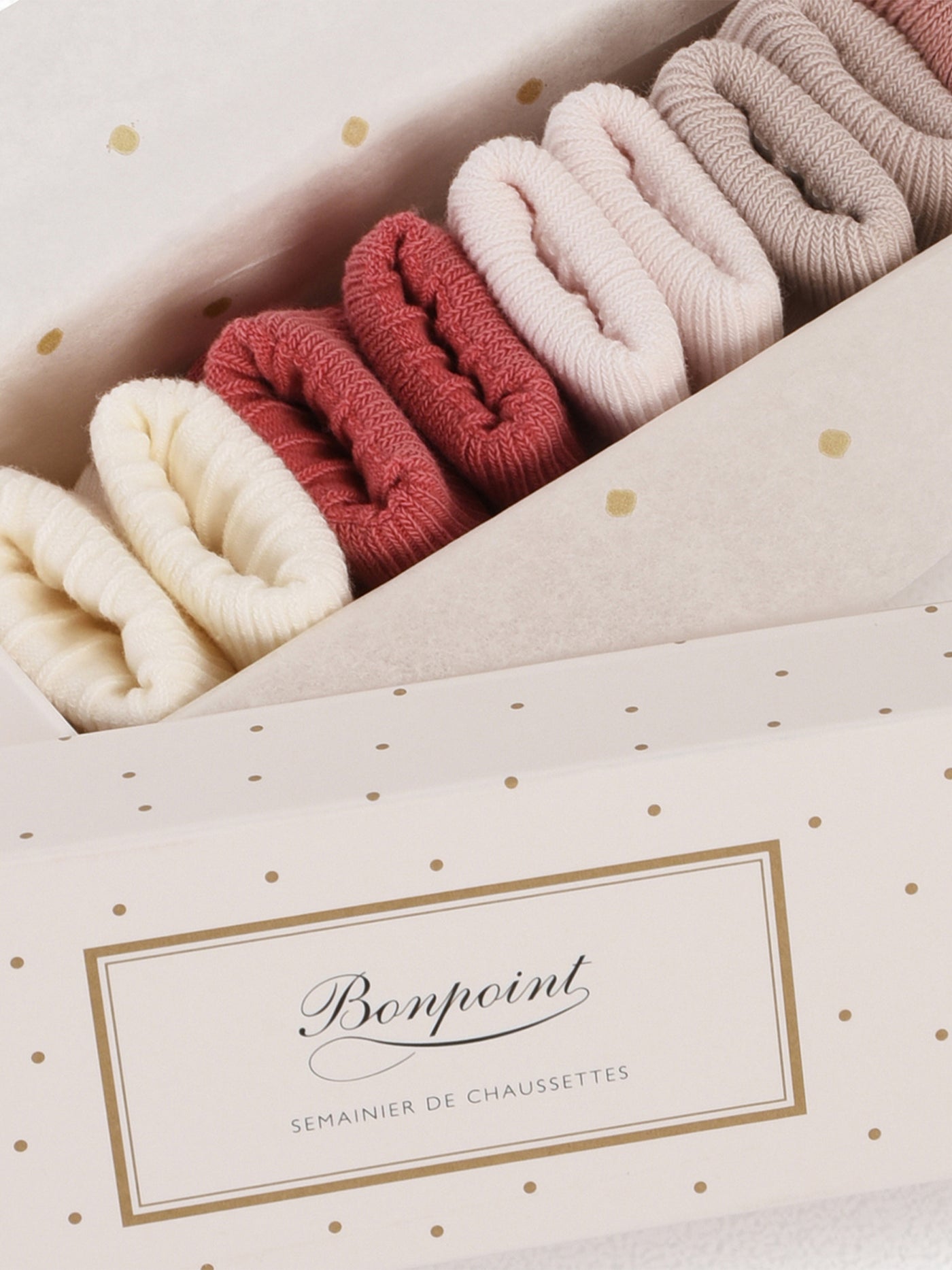 Semainier chaussettes en coton bébé rose fané
