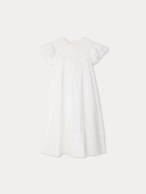 Robe Leocardie brodée main en voile de coton biologique et dentelle de Calais