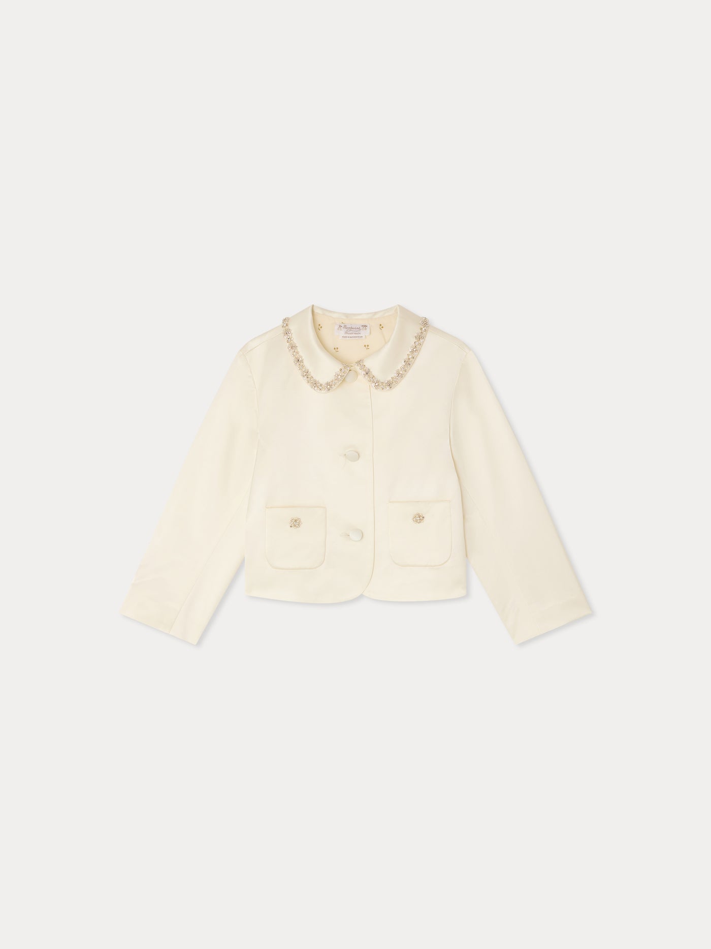 Laelia jacket with hand-embroidered rhinestones and pearls in organic cotton and viscose