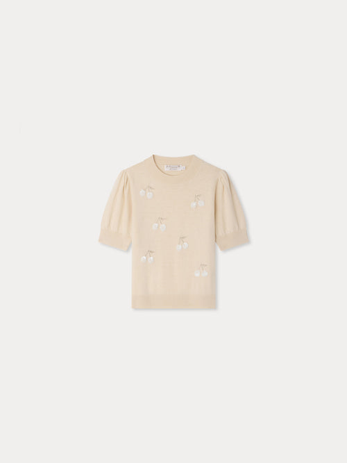 Leola-Pullover mit handgestickten Pailletten und Ballonärmeln