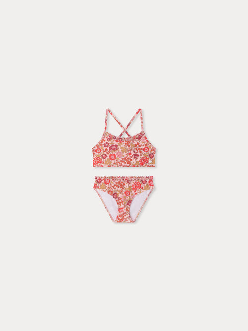Costume da bagno due pezzi Lais con fiori rosa in tessuto Liberty