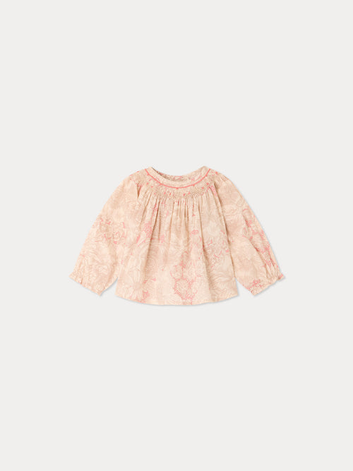 Blouse Griotte smockée et brodée main en tissu Liberty en coton biologique