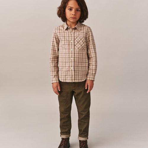 Beige plaid pointed collar tango shirt